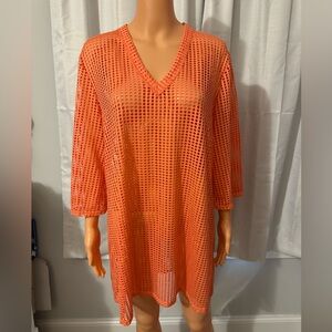Cute Dream Beach size L orange coral 3/4 sleeve eyelet swim cover up new